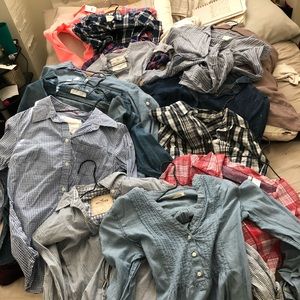 Giant lot of button up plaid shirts long sleeves